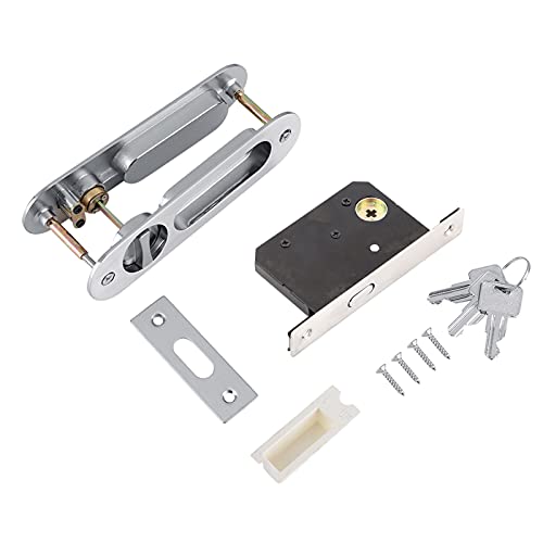 Door Handle Sets, Sliding Door Lock Handle with Keys Hardware Recessed Antitheft Wood Furniture Hardware for Furniture ﻿ (Brushed Silver) von Cyrank