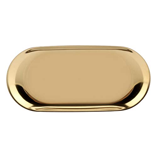 Edelstahl Dekoratives Tablett Schmuckschale, 7 Zoll Kleines Kosmetiktablett, Handtuchhalter Schmucktablett mit Gold Oval Aufbewahrungstablett für Küche Badezimmer Waschtisch Büro(L-Gold) von Cyrank