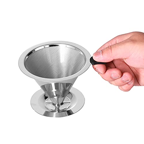 Edelstahl-Kaffeefilter, Silberner Übergießer Kaffeetropfer Metall Einzeltassen-Kaffeemaschine mit Standgriff für Zuhause, Café von Cyrank