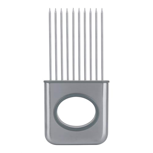 Edelstahl-Zwiebelhalter zum Schneiden, Zwiebelschneider mit 10 Zinken, Lebensmittelschneider Assistenzwerkzeug Zwiebelschneider für Obst Gemüse Fleischschneider Slicer Schäler Chopper Edelstahl-Zwiebelhalter zum Schneiden, Zwiebelschneider mit 10 Zinken, Lebensmittelschneider Assistenzwerkzeug Zwiebelschneider für Obst Gemüse Fleischschneider Slicer Schäler Chopper von Cyrank