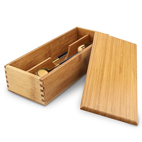 Holzbesteckkasten mit Deckel, Silberwaren Utensilienhalter Japanischer Löffel Essstäbchen Aufbewahrungsbox Container für Küchenarbeitsplatte Esstisch 27 X 11 X 6.6cm von Cyrank