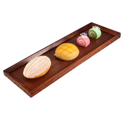 Holztablett Deko Länglich, Holztablett Rechteckig, Serviertablett Holz, Holzbrett Deko, Holz Holztablett Klein Mini Teller Ablageschale Für Dessert Kuchen Snacks Brot Gemüse(45x15x2cm) von Cyrank