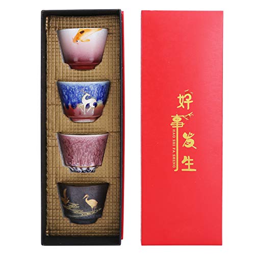 Pottery Chinesisches Teetassen-Set mit 4 Teetassen im japanischen Stil, kleines Teetassen-Set, Kung-Fu-Tee-Set mit Keramik-Teetasse für Trinkgefäße zu Hause von Cyrank