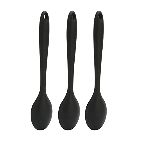 Silikonlöffel zum Kochen, 3 Stück Rührlöffel Küchenlöffel Kochlöffel Set Silikon Servierlöffel Reislöffel für Restaurants zu Hause(Schwarz) von Cyrank