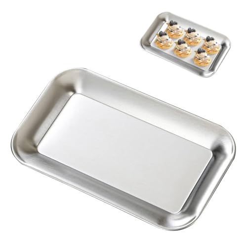 Vorspeisen-Tablett, Edelstahl-Lebensmittel-Serviertablett Rechteckige gespiegelte Silber-Tablett-Rechteck-Dinner-Teller Dekorative Servierplatten für Party-Fruchtkuchen(M) von Cyrank