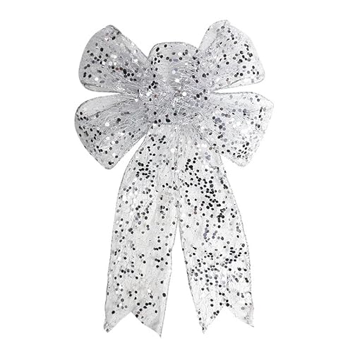 Weihnachtskranz-Schleifen, 2 Stück, Weihnachtsschleife, Baumspitze, Weihnachtliche Dekorative Schleifen, Hanf-Imitation, Handgefertigtes Band, Weihnachtsschleife, Knotenornament (Silber 22CM x 25CM) von Cyrank
