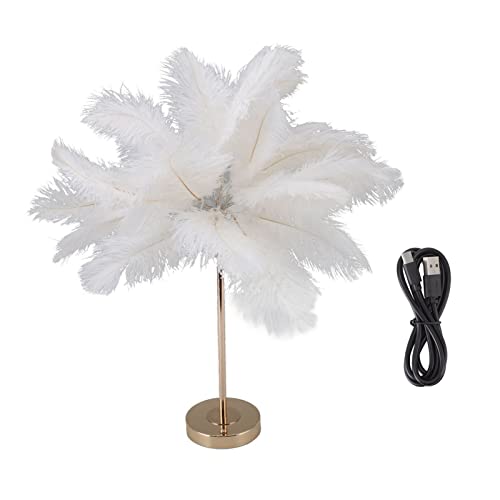 Weiße Feder-Tischlampe, Moderne Tischlampe, Weiße Feder-Lampe, Nachttischlampe, Schlafzimmer-Tischlampe, Nachttischlampe, Schreibtisch-Nachtlicht, 3-farbig Dimmbare Schreibtischlampe Mit Goldenem Meta von Cyrank