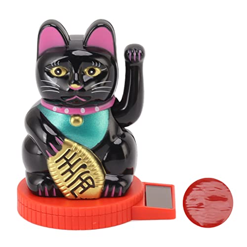 Winkende Glückskatze Mit Arm, Solarbetriebene Winkekatze, Japanische Maneki-Neko-Solar-Glückskatze Mit Winkender Hand Und Pfote nach Oben Für Feng Shui, Einladende, Zuwinkende Katzenstatue(Schwarz) von Cyrank