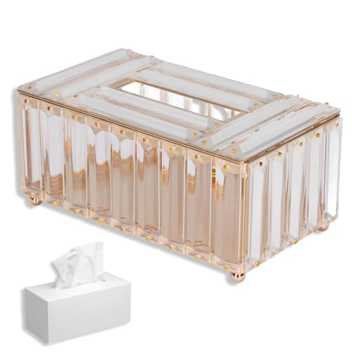 Cyrank Kristall-Serviettenhalter, rechteckige Kristall-Tissue-Box-Abdeckung, dekorative Toliet-Papier-Box, Servietten-Box-Tissue-Box-Abdeckung quadratisch(Gold) von Cyrank