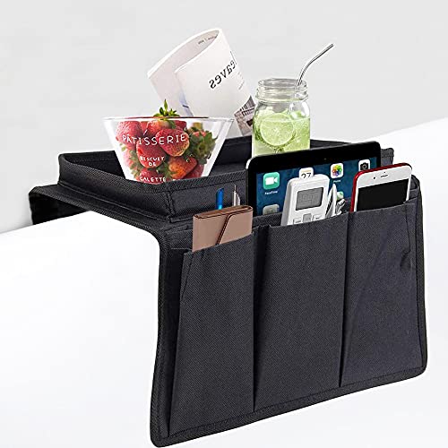 Sofa Armlehne Organizer Faltbar Sofa Butler mit Tablett Caddy Tasche Couch Sessel TV Fernbedienung Halter Hängen Sofatablett Couch Aufbewahrungstasche für Snacks, Getränke, Magazin, Handy iPad von Cysocool