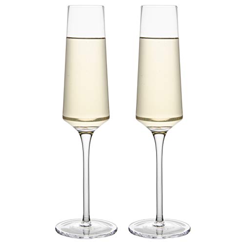 Kristall-Champagnergläser, 218 ml, 2er-Set mit langem Stiel, bleifreier Qualitäts-Sekt, Stielgläser-Set, spülmaschinenfest für die Hausbar, einzigartiges Geschenk für Geburtstag, Hochzeit, Jahrestag von Cystone