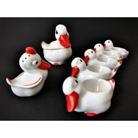 Vintage Art Deco Porzellan Eierbecher Salzstreuer Soßenboot Frühstücksset Ente Czechoslovakia Kindergeschirr Geschirr Handbemalt von CzechColors