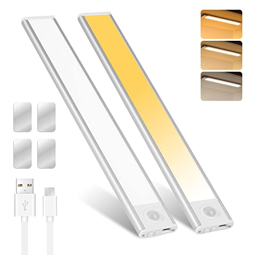 Czemo LED-Schranklampe mit Bewegungsmelder, dimmbar, LED, 3 Farben, wiederaufladbar, USB, kabellos, LED, Schranklampe für Schrank, Küche, Treppe von Czemo
