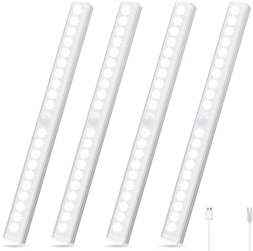 Czemo Schrankbeleuchtung LED Sensor Licht, 4 Pcs 30cm Unterbauleuchte Küche LED Schrankleuchten mit Bewegungsmelder, Schranklicht für Schrank, Küche, Kleiderschrank, Treppe, Korridor von Czemo