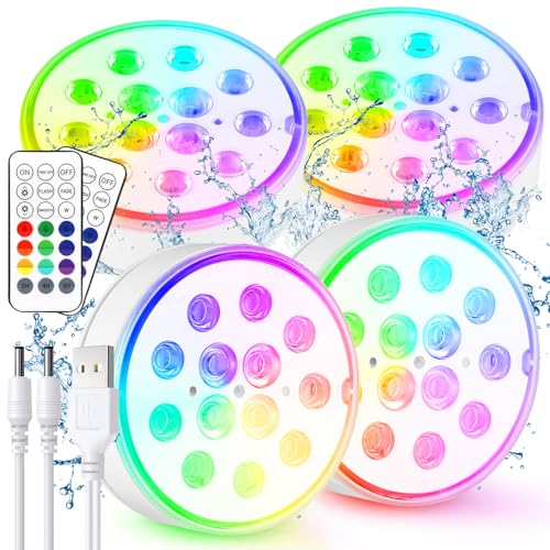 Czemo Unterwasser Licht Wiederaufladbar LED Poolbeleuchtung mit Magnet Poollicht mit Fernbedienung IP68 LED Wasserdicht für Pool Teich Aquarium Beleuchtung (Mehrfarbig-4 Stück) von Czemo