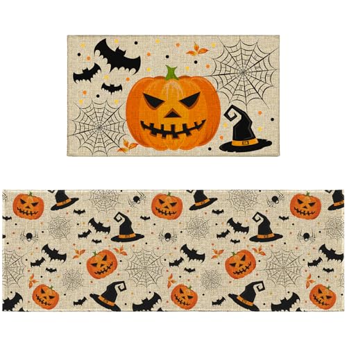 Halloween-Küchenteppich-Set, rutschfest, niedliches Spinnennetz, Hexenhut, Kürbis, Küchenläufer mit Gummi-Rückseite, waschbare Fledermäuse, Küchenmatten für Boden, Küchenmatte, 43,2 x 119,4 cm + 43,2 Halloween-Küchenteppich-Set, rutschfest, niedliches Spinnennetz, Hexenhut, Kürbis, Küchenläufer mit Gummi-Rückseite, waschbare Fledermäuse, Küchenmatten für Boden, Küchenmatte, 43,2 x 119,4 cm + 43,2 von Czeservior