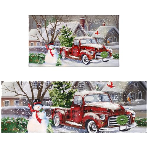 Weihnachtliche Küchenteppich-Set, rutschfest, Winter, Bauernhaus, Schneemann, roter LKW, Weihnachtsbaum, Küchenläufer mit Gummi-Rückseite, Weihnachtsschneeflocke, Küchenmatte für Boden, 43,2 x 119,4 Weihnachtliche Küchenteppich-Set, rutschfest, Winter, Bauernhaus, Schneemann, roter LKW, Weihnachtsbaum, Küchenläufer mit Gummi-Rückseite, Weihnachtsschneeflocke, Küchenmatte für Boden, 43,2 x 119,4 von Czeservior
