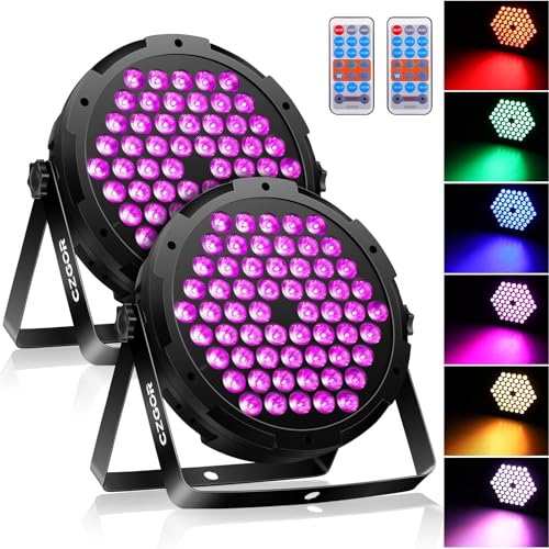 Czgor 90W Par Strahler 2 Pack, 60 LED RGB 3 in 1 Bühnenlicht Partylicht mit Fernbedienung, 1M DMX Kable und 9 Lichtmodi, DMX 512 Discolicht Scheinwerfer Bunt Beleuchtung für DJ Party Feste Show Bar von Czgor