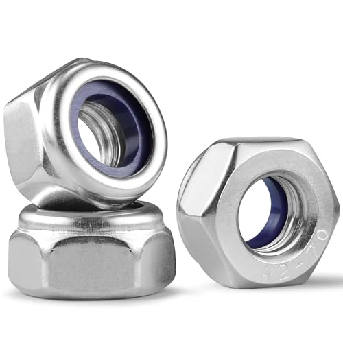 DIN985 Sechskantmuttern M8-60 Stück, Czkonore Edelstahl (A2/V2A) Sicherungsmuttern Set | Selbstsichernde Muttern, Stoppmuttern & Kontermuttern in Sechskantausführung von Czkonore
