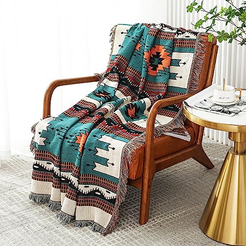 Czyminrout Boho Decke Sofadecke mit Quaste，Aztekischer ethnischer Stil Wendedecke Sofadecke tagesdecke，für Zuhause,Büro,Reisen, Zelten (Waldgrün, 180 * 230cm) von Czyminrout