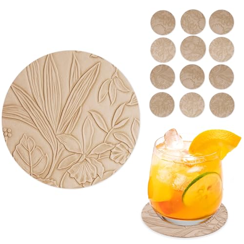 Czzmy Untersetzer Gläser 12er Set,Doppelseitigen Untersetzer aus Kunstlede Leder,Glasuntersetzer,Glas untersetzer Set,Tischuntersetzer Lederoptik Untersetzer(12-Beige) von Czzmy