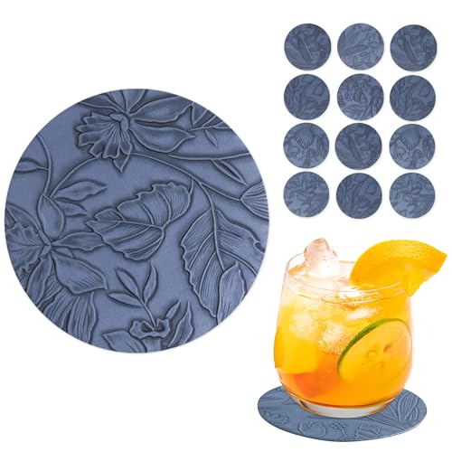 Czzmy Untersetzer Gläser 12er Set,Doppelseitigen Untersetzer aus Kunstlede Leder,Glasuntersetzer,Glas untersetzer Set,Tischuntersetzer Lederoptik Untersetzer(12-Dunkelblau) von Czzmy