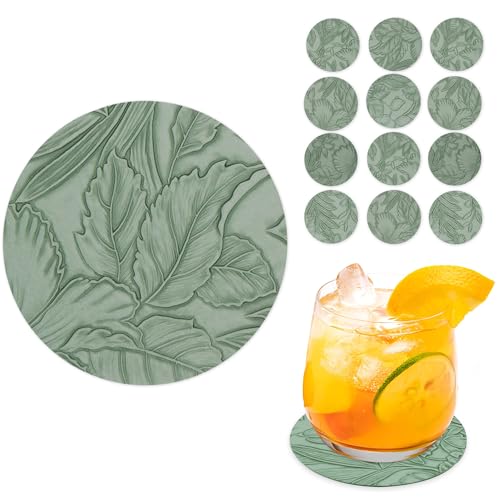 Czzmy Untersetzer Gläser 12er Set,Doppelseitigen Untersetzer aus Kunstlede Leder,Glasuntersetzer,Glas untersetzer Set,Tischuntersetzer Lederoptik Untersetzer(12-Dunkelgrün) von Czzmy
