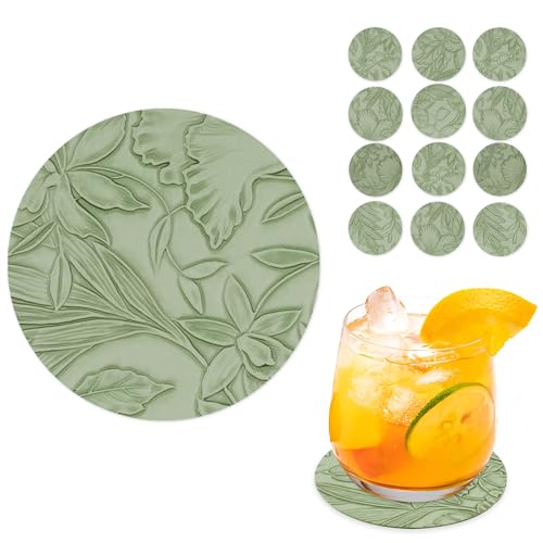 Czzmy Untersetzer Gläser 12er Set,Doppelseitigen Untersetzer aus Kunstlede Leder,Glasuntersetzer,Glas untersetzer Set,Tischuntersetzer Lederoptik Untersetzer(12-Grün) von Czzmy