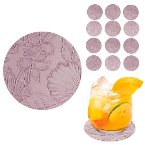 Czzmy Untersetzer Gläser 12er Set,Doppelseitigen Untersetzer aus Kunstlede Leder,Glasuntersetzer,Glas untersetzer Set,Tischuntersetzer Lederoptik Untersetzer(12-Lila) von Czzmy
