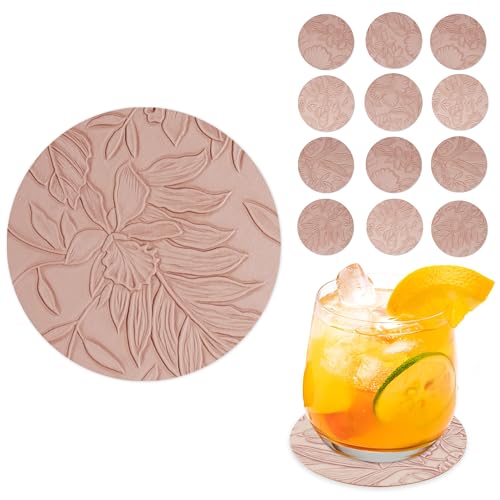 Czzmy Untersetzer Gläser 12er Set,Doppelseitigen Untersetzer aus Kunstlede Leder,Glasuntersetzer,Glas untersetzer Set,Tischuntersetzer Lederoptik Untersetzer(12-Rosa) von Czzmy