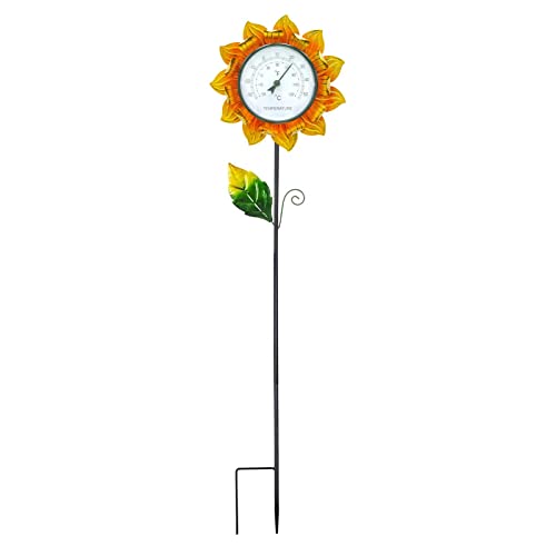 D/A Dekoratives Gartenthermometer, Sonnenblumen-Metallpfahl-Thermometer für den Außenbereich, Gewächshaus-Thermometer mit Auto-Kalibrierung und Solarbetrieb D/A Dekoratives Gartenthermometer, Sonnenblumen-Metallpfahl-Thermometer für den Außenbereich, Gewächshaus-Thermometer mit Auto-Kalibrierung und Solarbetrieb von D/A