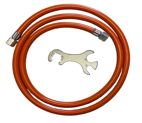 D/H Regler Manometer 30 mbar Gasschlauch 80-200 cm mit Gasflaschenschlüssel (Schlauch 80 cm/Schlüssel) - Orange - Kunststoff - Gasregler mit Manometer und Schlauch - 1 Stück von D/H