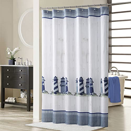 D DS CURTAIN Leuchtturm Bauernhaus Blau Meer Segeln Weiß Bedruckt Wasserdicht Polyester Stoff Modern Ocean Tuch Grau Stall Duschvorhang für Badezimmer, Klein 137,2 cm B x 182,9 cm H D DS CURTAIN Leuchtturm Bauernhaus Blau Meer Segeln Weiß Bedruckt Wasserdicht Polyester Stoff Modern Ocean Tuch Grau Stall Duschvorhang für Badezimmer, Klein 137,2 cm B x 182,9 cm H von D DS CURTAIN