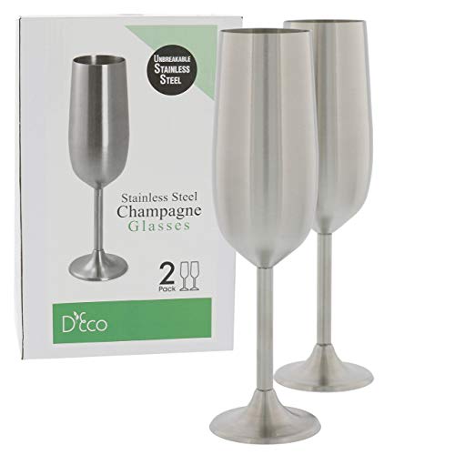 Edelstahl Champagner, Set von zwei 8 Unze Champagner Flöten von D'Eco