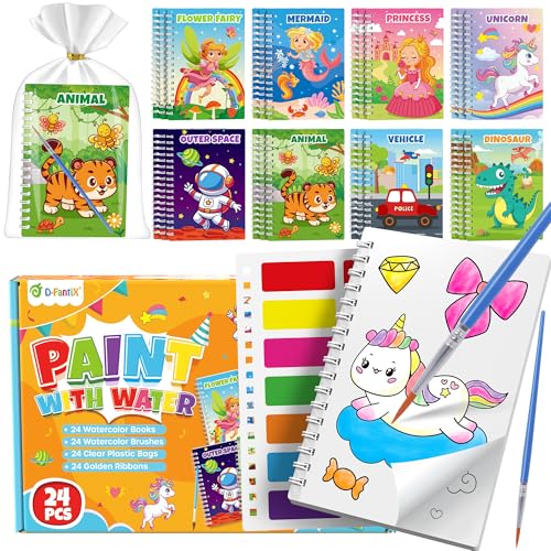 D-FantiX 24 Stück Malbuch mit Wasserfarben für Kinder ab 3-8 Jahren, mitgebsel kindergeburtstag Wassermalbuch für Kleinkinder, kindergeburtstag gastgeschenke Aquarell-Malpapier für Jungen Mädchen von D-FantiX