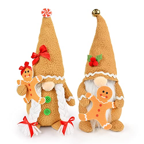 D-FantiX Christmas Gingerbread Man GNOME Plush Doll Set, 2 Stück Handgemachte Weihnachten Lebkuchenmann Stuffed Nordic GNOME Ornament Set, Nordic Swedish Tomte GNOME Collectible Doll Ornament von D-FantiX