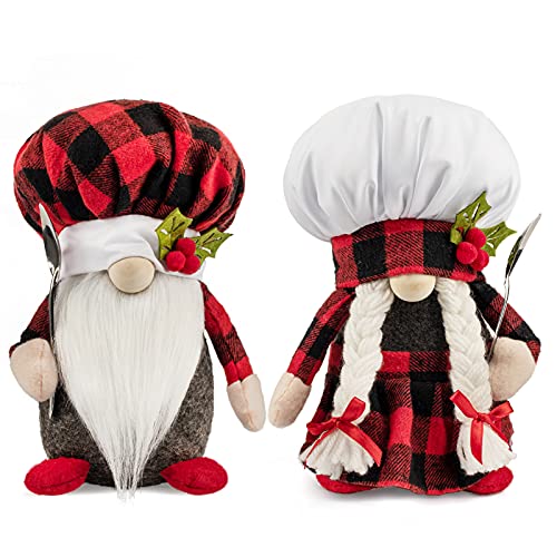 D-FantiX Weihnachts-Koch-Wichtel, 2er-Set Handgefertigte Tomte Schwedische Wichtel Skandinavische Figuren Plüsch-Elf Puppen Weihnachtsdekorationen für Zuhause Küche Geschenk von D-FantiX