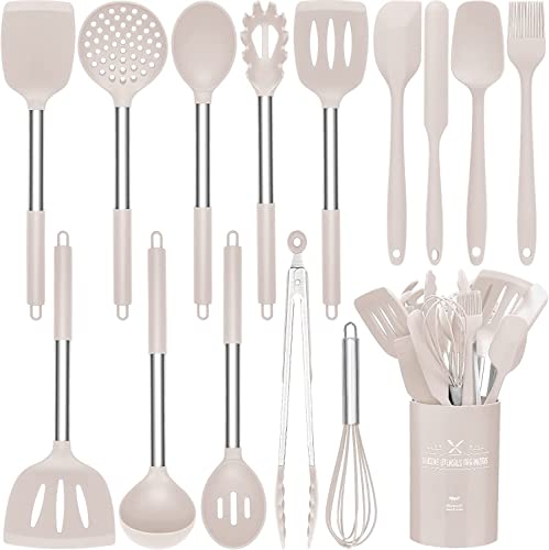 15-teiliges Silikon-Küchen-Kochgeschirr-Set, hitzebeständiges Utensilien-Set mit hochwertigen Edelstahlgriffen zum Kochen und Backen, Antihaft-Spachtel-Küchenhelfer-Kochgeschirr-Set… von D L D