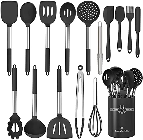 16-teiliges Silikon-Küchen-Kochgeschirr-Set, hitzebeständiges Utensilien-Set mit hochwertigen Edelstahlgriffen zum Kochen und Backen, Antihaft-Spachtel-Küchenhelfer-Kochgeschirr-Set… von D L D