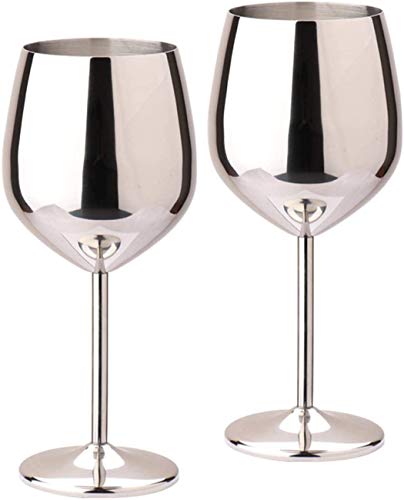 D L D Rotweinglas aus Edelstahl, mit Metallstiel, bruchsicher, für Weißwein und Cocktails, unzerbrechlich, BPA-frei, Kelche, Saft, Getränke, Champagner, Party, Barzubehör (2 Stück von D L D