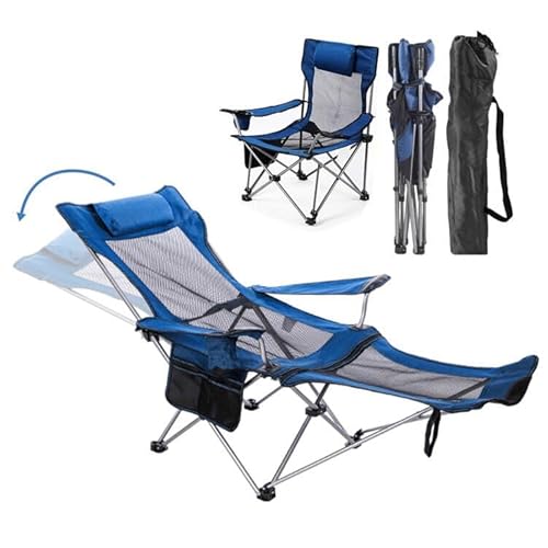 Liegestuhl klappbarer Campingstuhl mit Abnehmbarer Fußstütze, Einstellbarer Winkel Liegender Campingstühle Klappbar Leicht mit Kissen und Getränkehalter, Faltbarer Stuhl für Freien Outdoor(Blau) von D LIAN DONG