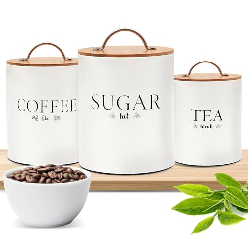 D'Lifeful Tee-, Kaffee- und Zuckerdosen-Set – 3-teiliges luftdichtes Dosen-Set für die Küchentheke – Bauernhausbehälter für die Küche – dekorative Aufsatzaufbewahrung mit luftdichtem Deckel für D'Lifeful Tee-, Kaffee- und Zuckerdosen-Set – 3-teiliges luftdichtes Dosen-Set für die Küchentheke – Bauernhausbehälter für die Küche – dekorative Aufsatzaufbewahrung mit luftdichtem Deckel für von D'Lifeful