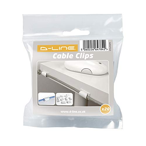 D-Line CTCLIP20PK selbstklebende Kabelhalter, Kabelklemmen im 20er Set - Länge 26 mm, Breite 15 mm, Höhe 8 mm - Weiß von D-Line