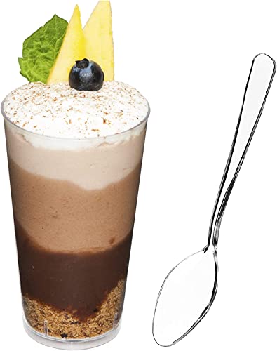 DLux 100 x 90 ml Mini-Dessertbecher mit Löffeln, Shooter – transparenter Parfait-Vorspeisenbecher – Shooter-Glas zum Probieren von Party-Desserts – mit Rezept-Ebook von DLux