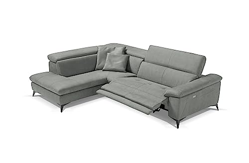 D-MOVE Ecksofa mit elektrischer Relaxfunktion und Kopfteilverstellung, Microfibre, Grey Stone, Corner Sofa von D-MOVE