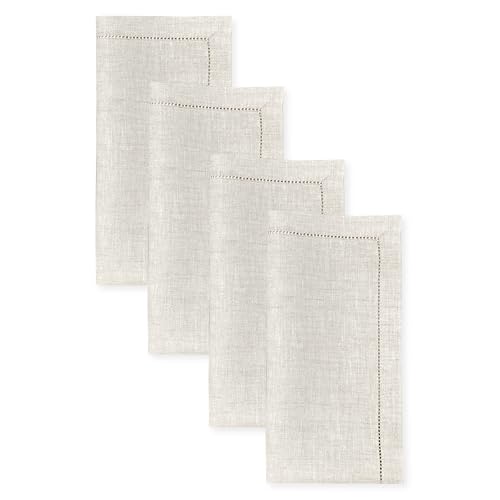 D'Moksha Homes Leichte Naturleinenservietten, 4 Stück, klassischer Hohlsaum, 100 % reines Leinen, Hohlsaum, 50,8 x 50,8 cm, für Sommer, Herbst und Halloween, handgefertigt und maschinenwaschbar von D'Moksha Homes