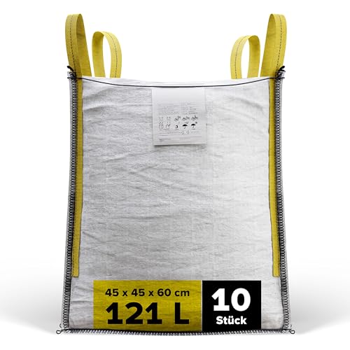 D-TACK 10x Big Bag | 45 x 45 x 60 cm | Säcke für Bauschutt, Holz, Laub, Kies, Sand, Erde, Gartenabfall, Grünschnitt, Pellets | 4 praktische Trageschlaufen | 500 kg | Witterungsbeständig von D-Tack