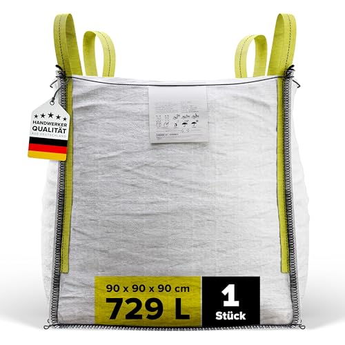 D-TACK 1x Big Bag | 90 x 90 x 90 cm | Säcke für Bauschutt, Holz, Laub, Kies, Sand, Erde, Gartenabfall, Grünschnitt, Pellets | 4 Schlaufen für Kran & Stapler | 1.500 kg | Witterungsbeständig von D-Tack