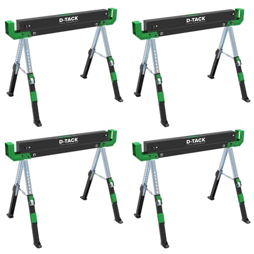 D-TACK 4x Arbeitsbock Multifunktion | Höhenverstellbarer Sägebock |Metallbock mit Anti-Rutsch-Beschichtung | Faltbock mit einer Tragkraft bis zu 1180 kg pro Paar von D-Tack