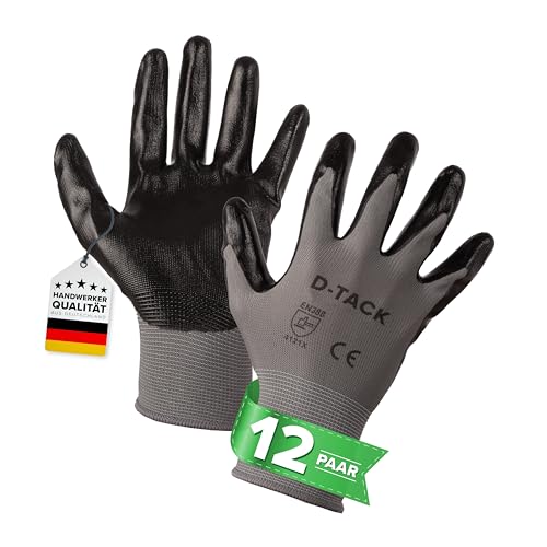 D-Tack 12 Paar Arbeitshandschuhe Standard | Hohe Griffigkeit durch Beschichtung | XXL (11) | Handschuh Herren | Nitril beschichtet | Griffigkeit bei Öl & Fett | Gartenarbeit, Handwerksarbeiten von D-Tack